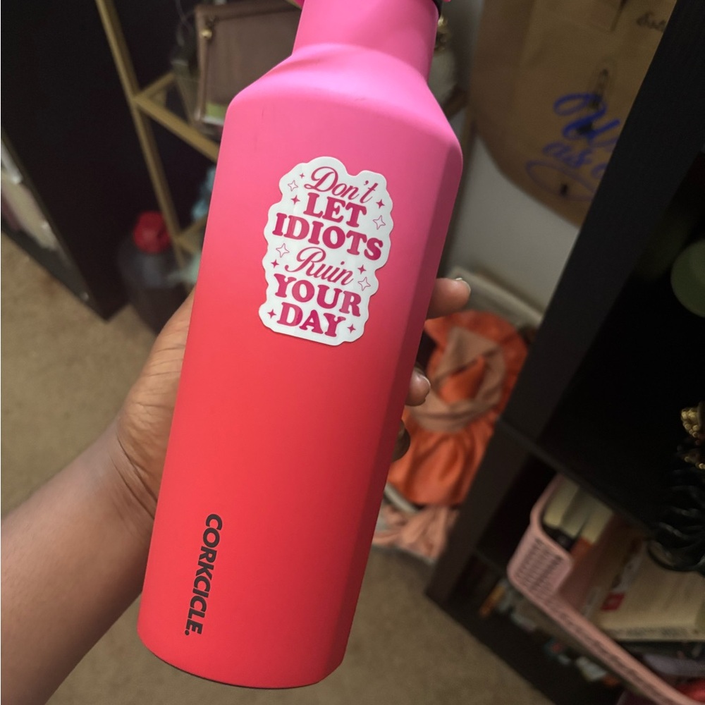Corkcicle Vibrant Pink Bottle with Inspirational Sticker